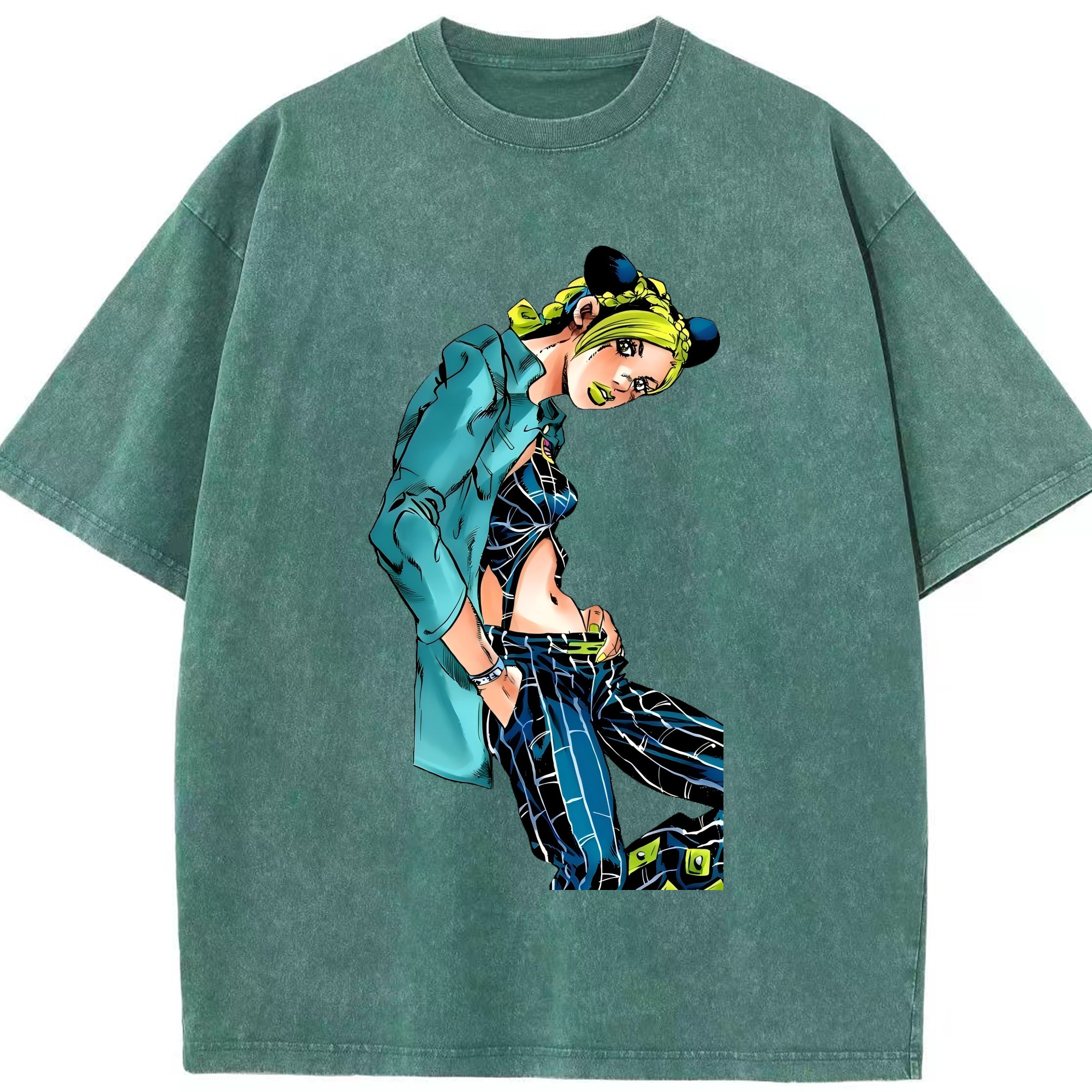 （画像用） "ジョジョの奇妙な冒険 くうじょう ジョリーン JoJo's Bizarre Adventure Jolyne Cujoh " 綿100% ヴィンテージ風 半袖Tシャツ（フロントプリント）